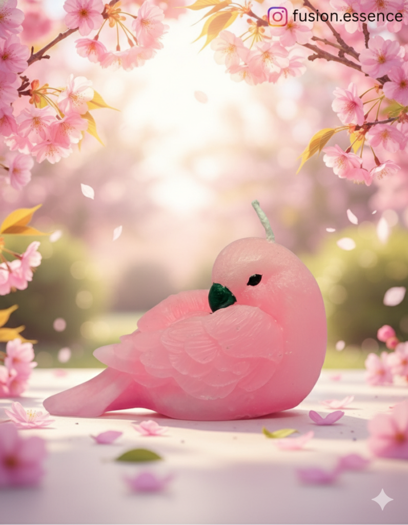 fusion essence cute pink bird soya wax candle | handcrafted decorative bird candle | spring blossom animal sculpture candle for kids' room, nursery, home décor, birthday, housewarming & gifts