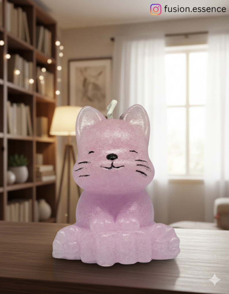 fusion essence happy kitty soya wax candle | handcrafted cute cat sculpture candle for home décor, cat lovers, kids' room, housewarming & unique gifting 🐱🕯️✨