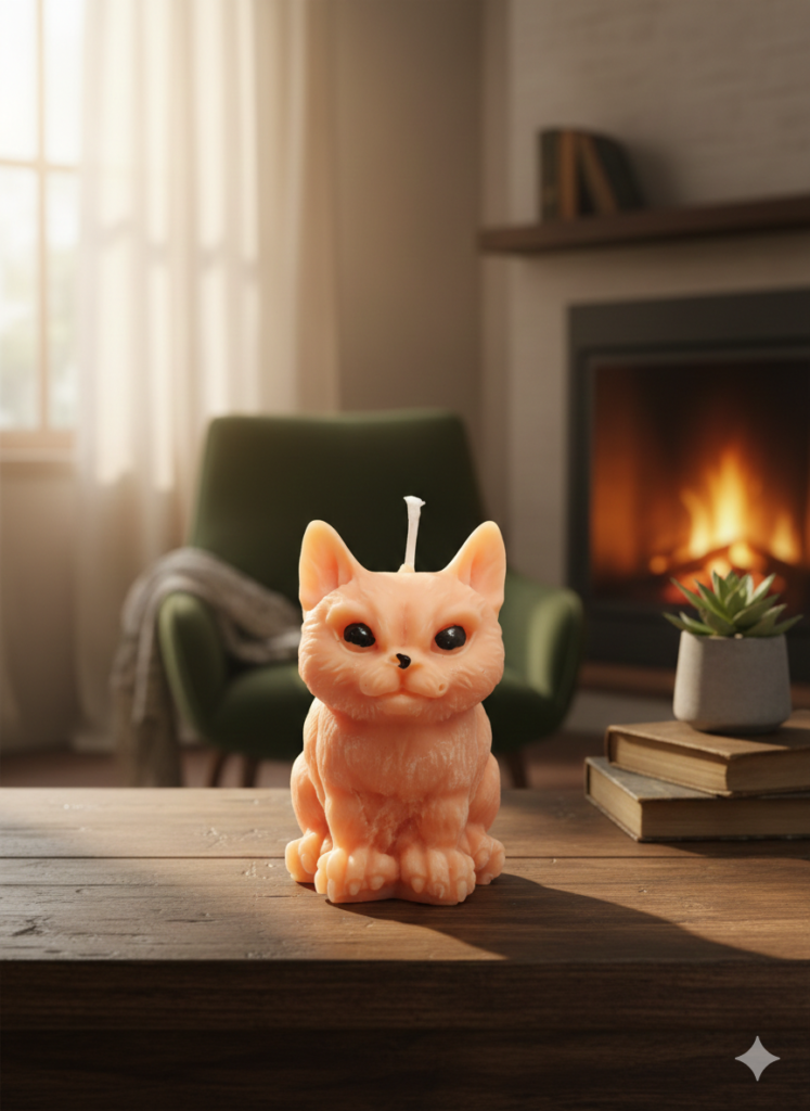fusion essence happy kitty soya wax candle | handcrafted cute cat sculpture candle for home décor, cat lovers, kids' room, housewarming & unique gifting 🐱🕯️✨