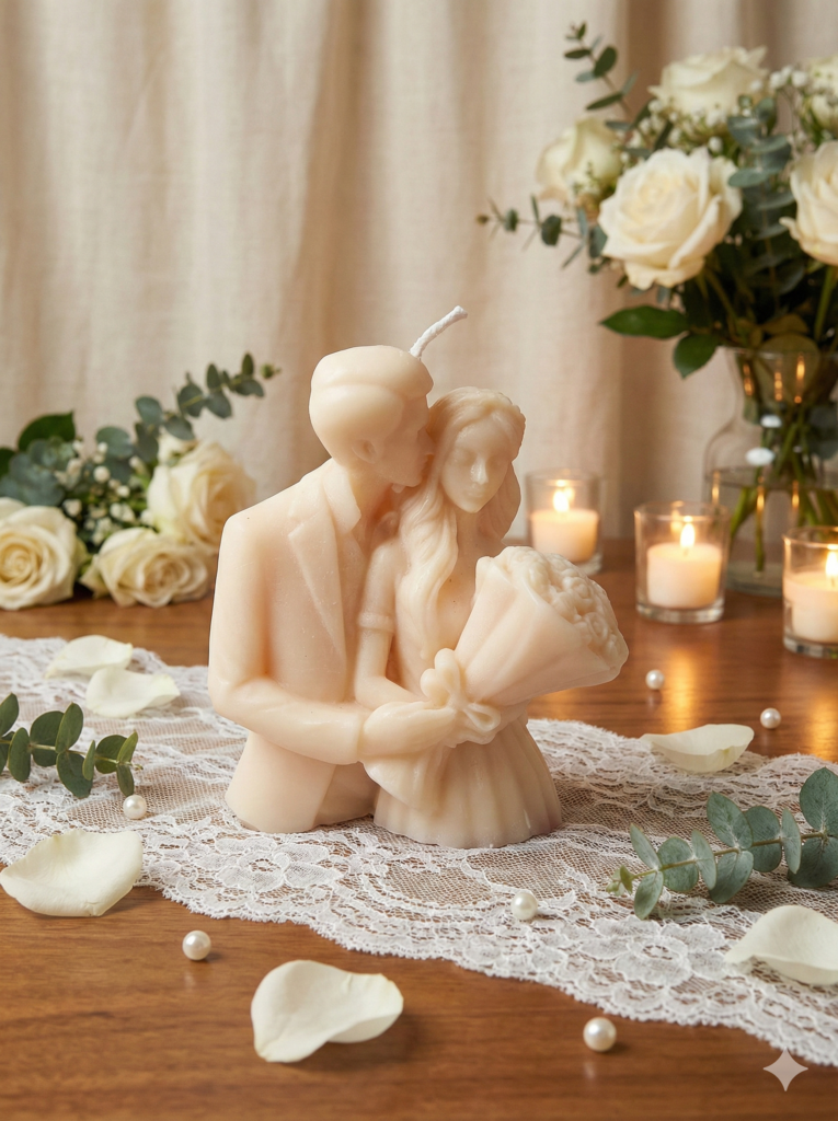 fusion essence wedding bliss soya wax candle | handcrafted bride & groom sculpture candle for home décor, wedding, anniversary, engagement & valentine's day gift 💍🤍🕯️✨