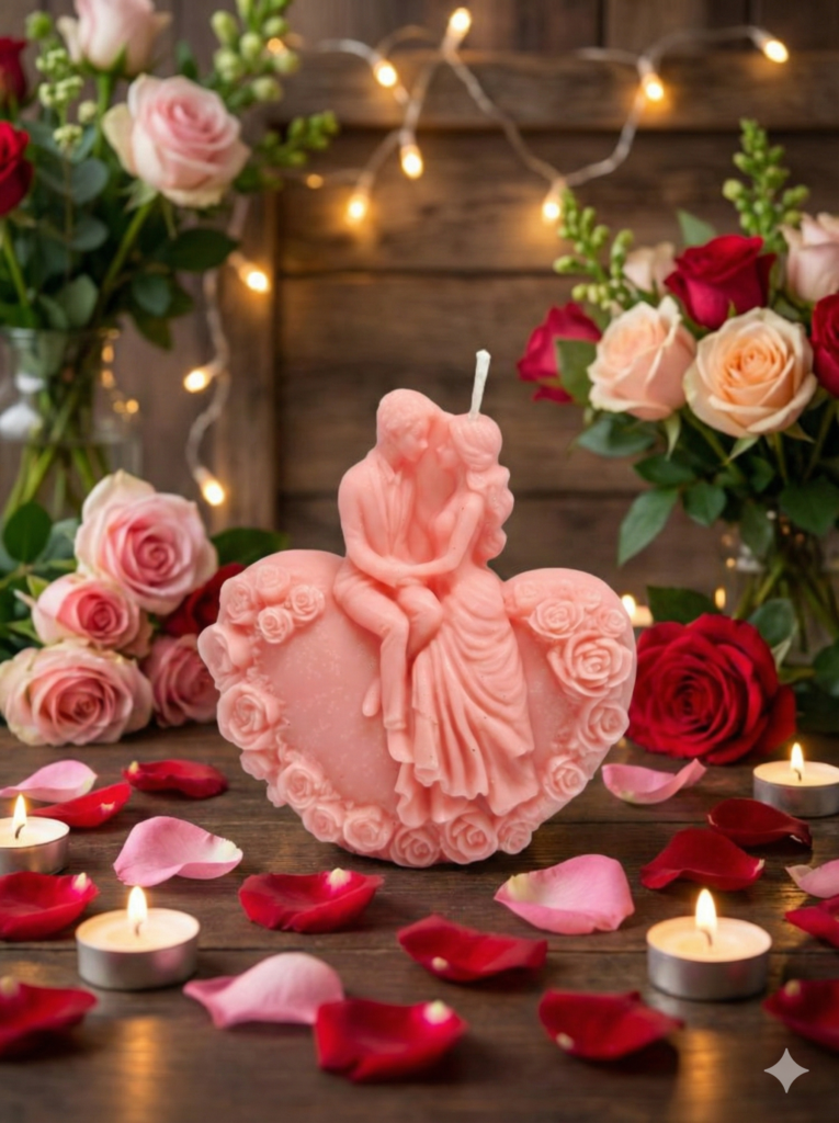 fusion essence rose garden romance soya wax candle | handcrafted romantic couple heart sculpture candle for home décor, wedding, anniversary, engagement & valentine's day gift 🌹💕🕯️✨