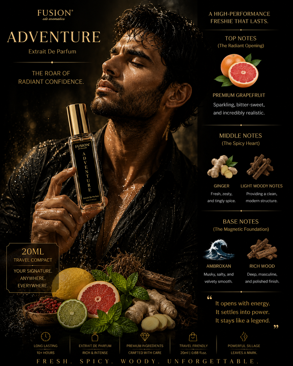 fusion essence adventure extrait de parfum for men | long lasting woody spicy perfume | pink pepper, bergamot, sandalwood & vetiver fusion essence adventure extrait de parfum for men | long lasting woody spicy perfume | pink pepper, bergamot, sandalwood & vetiver