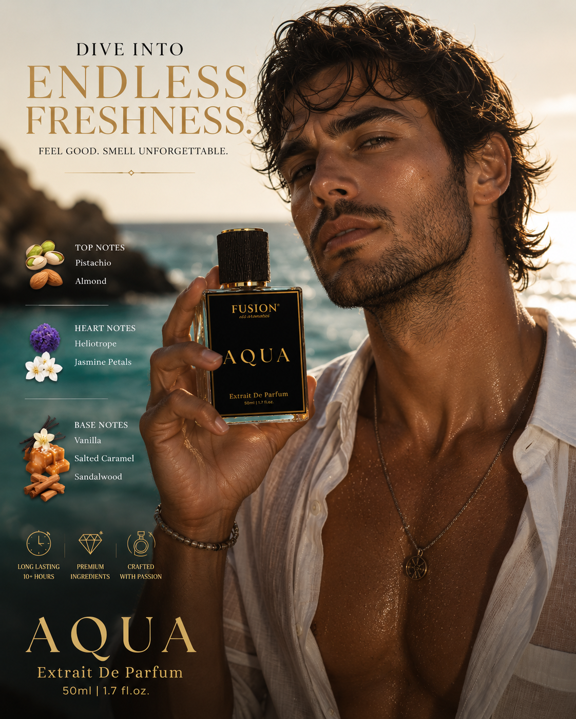 fusion essence aqua extrait de parfum unisex | long lasting fresh aquatic fragrance | marine notes, jasmine, vanilla & sandalwood notes fusion essence aqua extrait de parfum unisex | long lasting fresh aquatic fragrance | marine notes, jasmine, vanilla & sandalwood notes