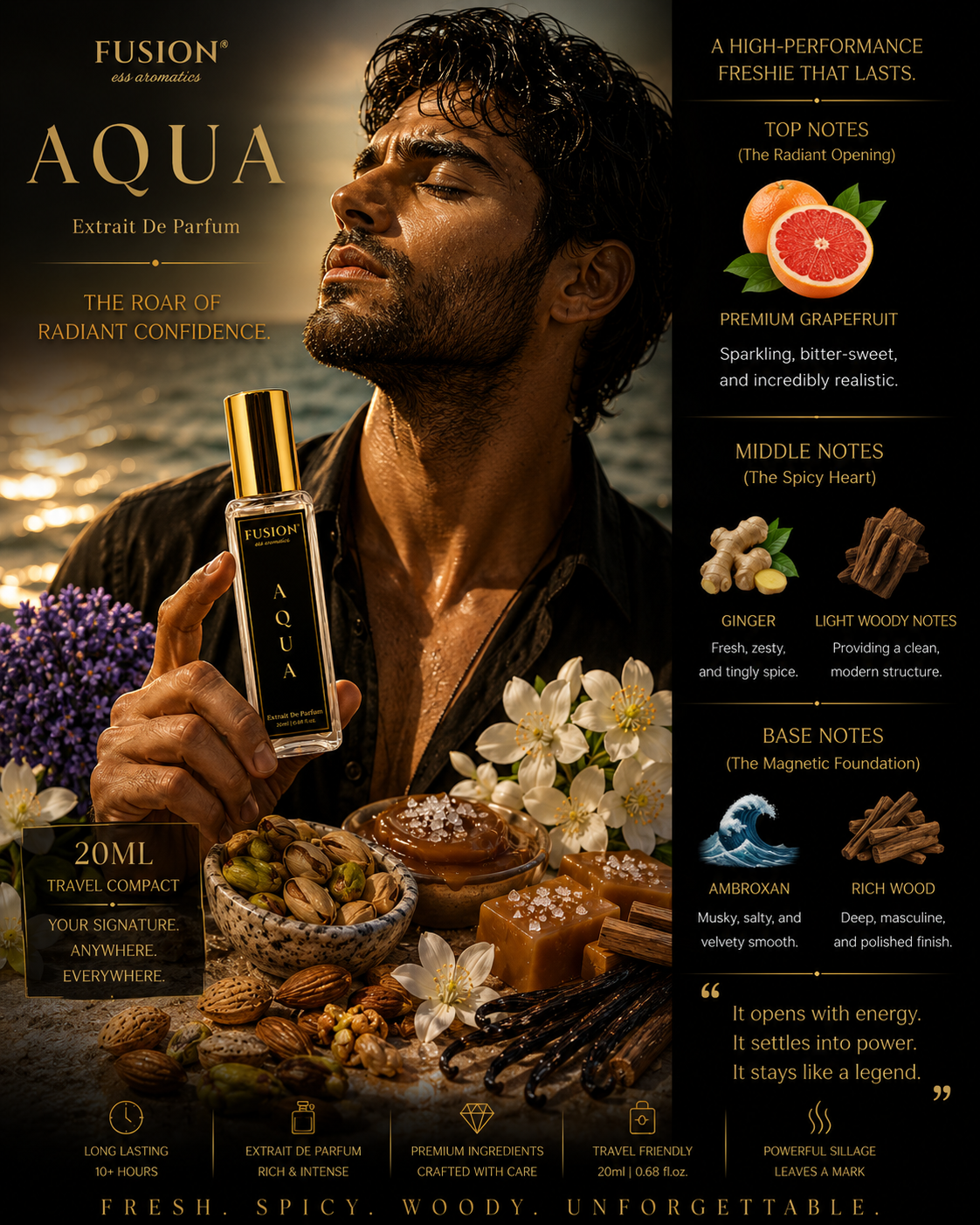 fusion essence aqua extrait de parfum unisex | long lasting fresh aquatic fragrance | marine notes, jasmine, vanilla & sandalwood notes fusion essence aqua extrait de parfum unisex | long lasting fresh aquatic fragrance | marine notes, jasmine, vanilla & sandalwood notes