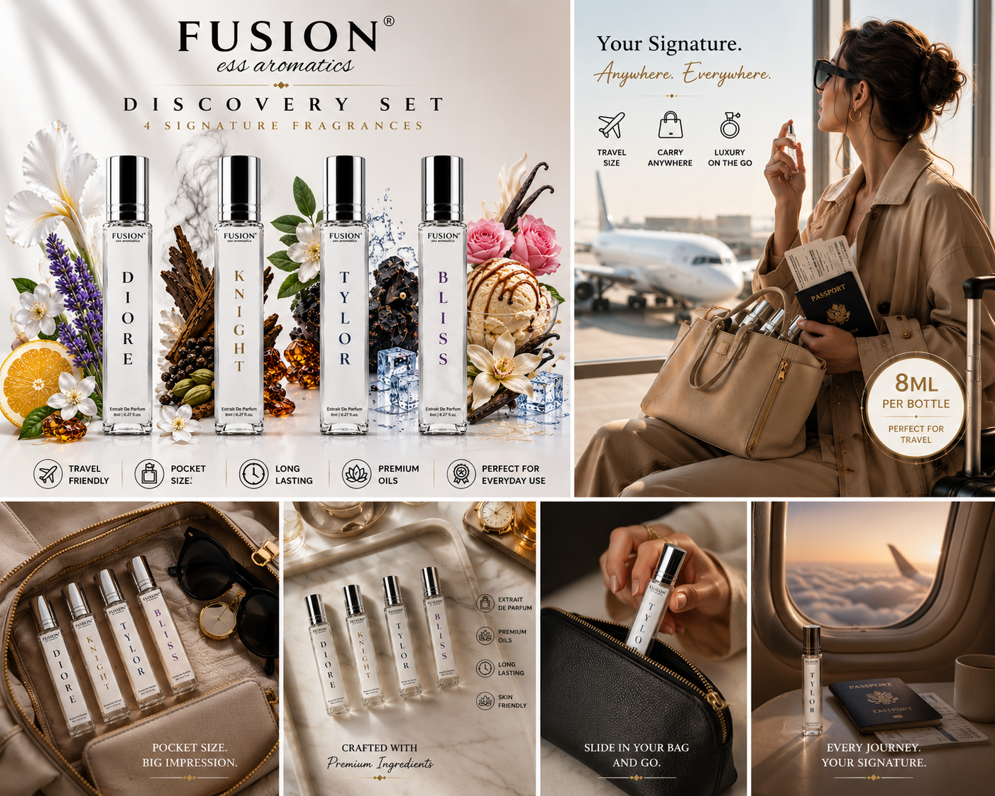 fusion essence luxe identity travel collection | 4 x 8ml extrait de parfum for men & women | long lasting pocket perfume collection fusion essence luxe identity travel collection | 4 x 8ml extrait de parfum for men & women | long lasting pocket perfume collection