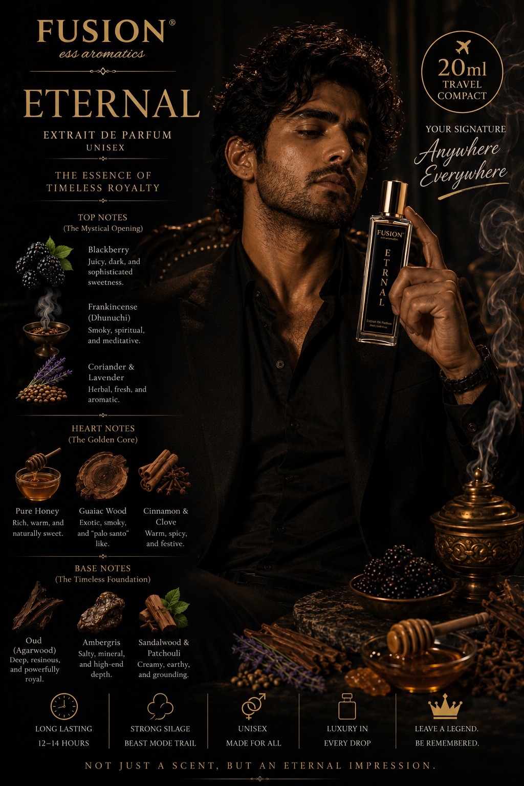 fusion essence eternal extrait de parfum unisex | long lasting oud woody oriental fragrance | blackberry, frankincense, honey, oud & ambergris notes fusion essence eternal extrait de parfum unisex | long lasting oud woody oriental fragrance | blackberry, frankincense, honey, oud & ambergris notes