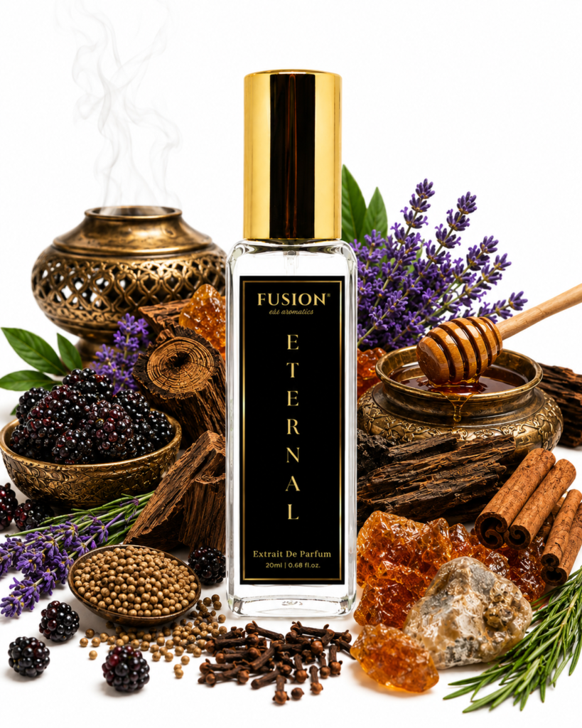 fusion essence eternal extrait de parfum unisex | long lasting oud woody oriental fragrance | blackberry, frankincense, honey, oud & ambergris notes