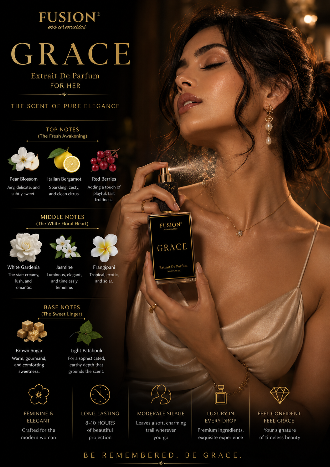 fusion essence grace extrait de parfum for women | long lasting floral fragrance | pear blossom, white gardenia, jasmine, brown sugar & patchouli notes fusion essence grace extrait de parfum for women | long lasting floral fragrance | pear blossom, white gardenia, jasmine, brown sugar & patchouli notes