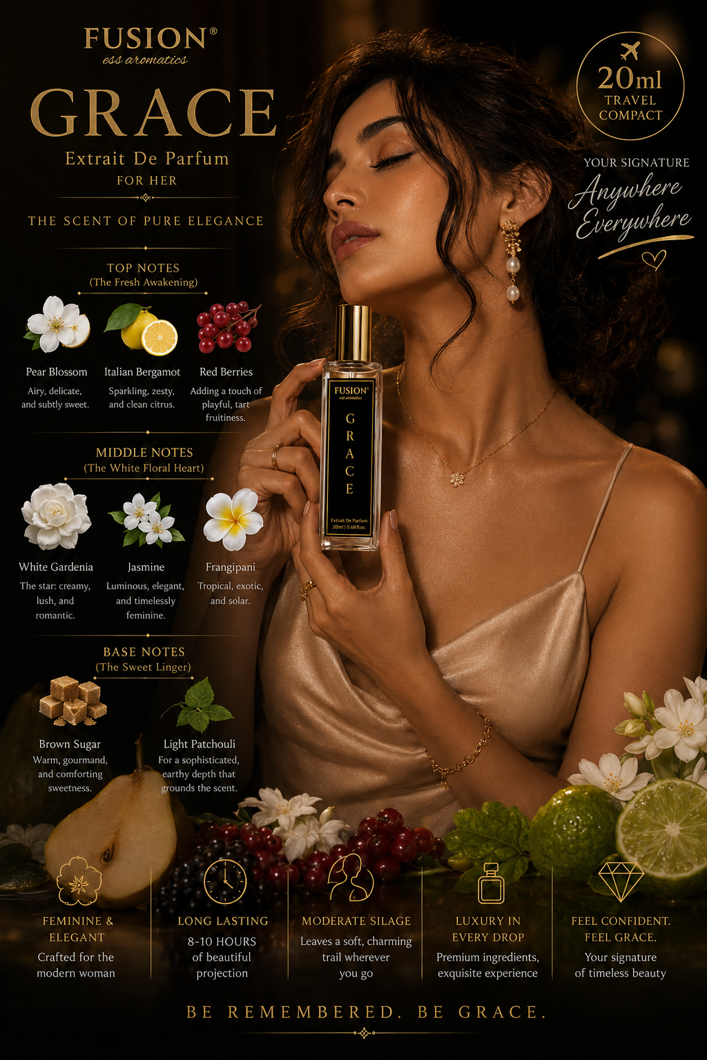 fusion essence grace extrait de parfum for women | long lasting floral fragrance | pear blossom, white gardenia, jasmine, brown sugar & patchouli notes fusion essence grace extrait de parfum for women | long lasting floral fragrance | pear blossom, white gardenia, jasmine, brown sugar & patchouli notes