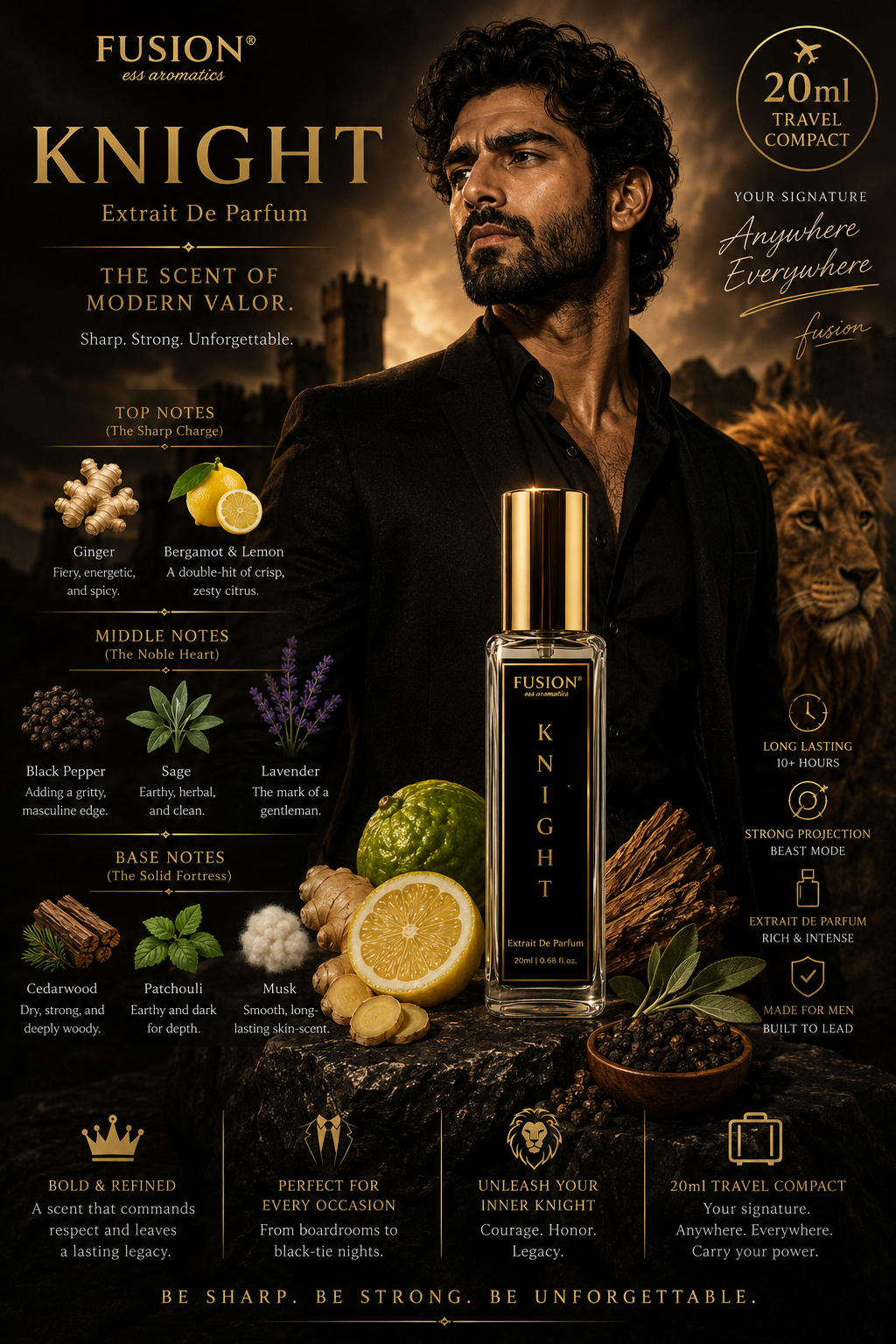 fusion essence knight extrait de parfum for men | long lasting woody spicy fragrance | ginger, bergamot, black pepper, lavender & cedarwood notes fusion essence knight extrait de parfum for men | long lasting woody spicy fragrance | ginger, bergamot, black pepper, lavender & cedarwood notes