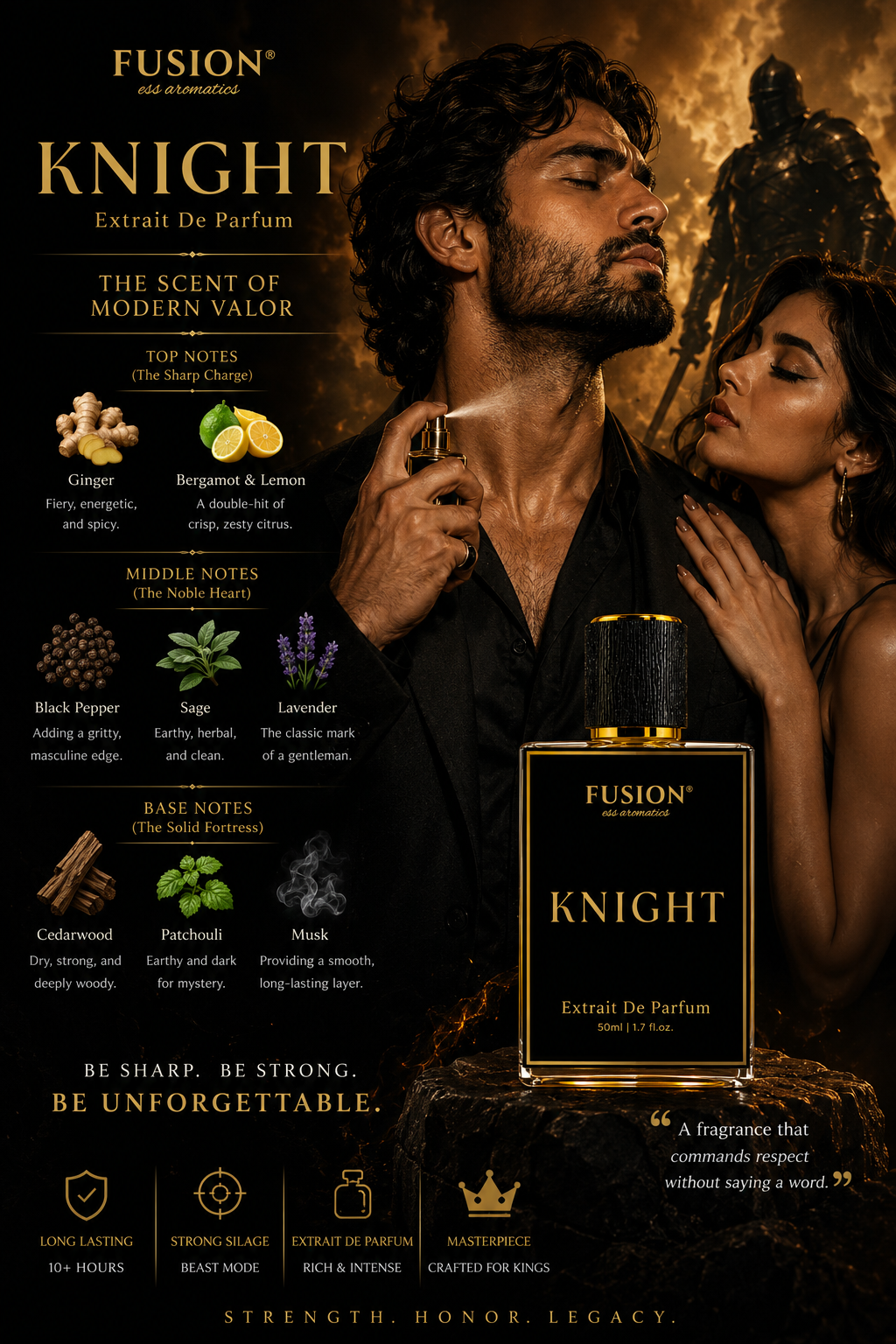 fusion essence knight extrait de parfum for men | long lasting woody spicy fragrance | ginger, bergamot, black pepper, lavender & cedarwood notes fusion essence knight extrait de parfum for men | long lasting woody spicy fragrance | ginger, bergamot, black pepper, lavender & cedarwood notes