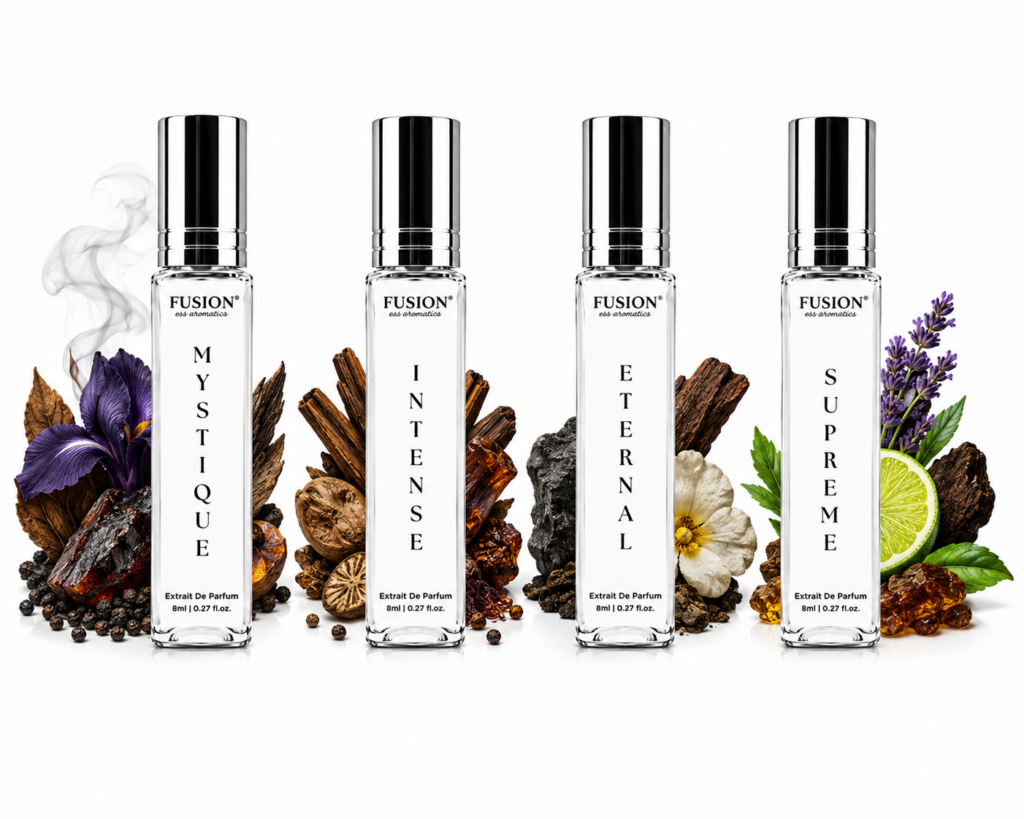 fusion essence dark temptation travel collection | 4 x 8ml extrait de parfum for men & women | long lasting pocket perfume collection