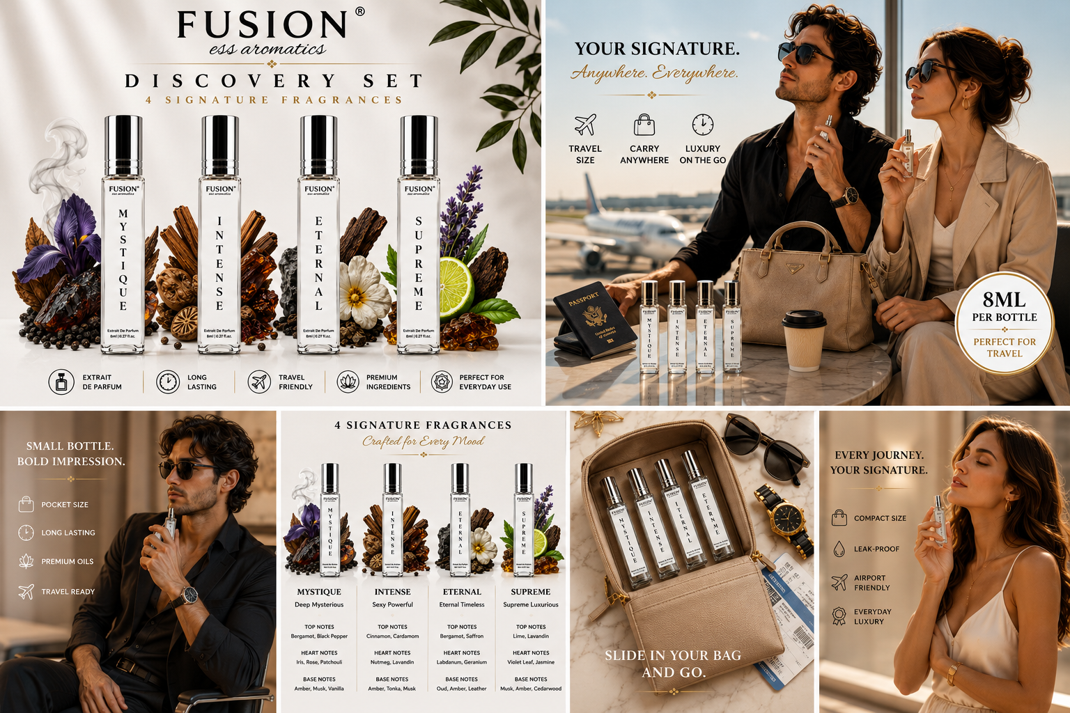 fusion essence dark temptation travel collection | 4 x 8ml extrait de parfum for men & women | long lasting pocket perfume collection fusion essence dark temptation travel collection | 4 x 8ml extrait de parfum for men & women | long lasting pocket perfume collection