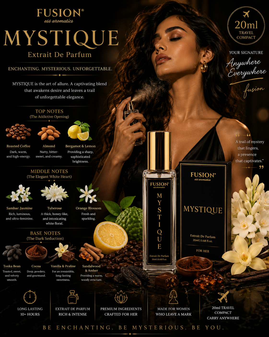 fusion essence mystique extrait de parfum for women | long lasting oriental gourmand fragrance | coffee, almond, sambac jasmine, vanilla & tonka bean notes fusion essence mystique extrait de parfum for women | long lasting oriental gourmand fragrance | coffee, almond, sambac jasmine, vanilla & tonka bean notes