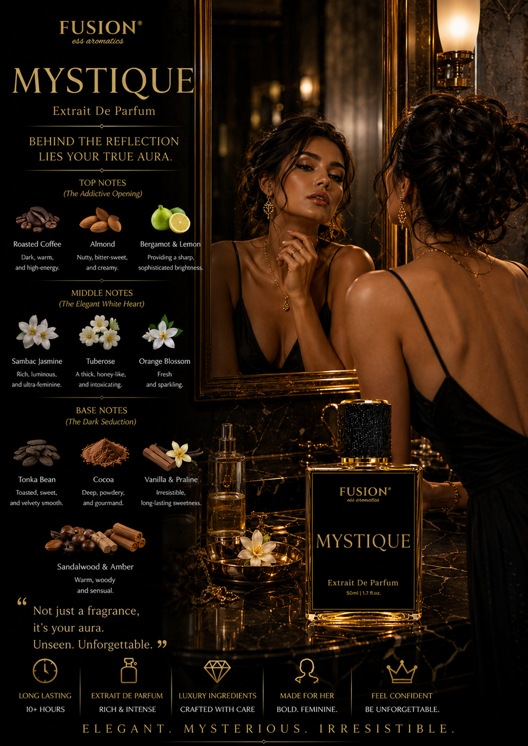 fusion essence mystique extrait de parfum for women | long lasting oriental gourmand fragrance | coffee, almond, sambac jasmine, vanilla & tonka bean notes fusion essence mystique extrait de parfum for women | long lasting oriental gourmand fragrance | coffee, almond, sambac jasmine, vanilla & tonka bean notes