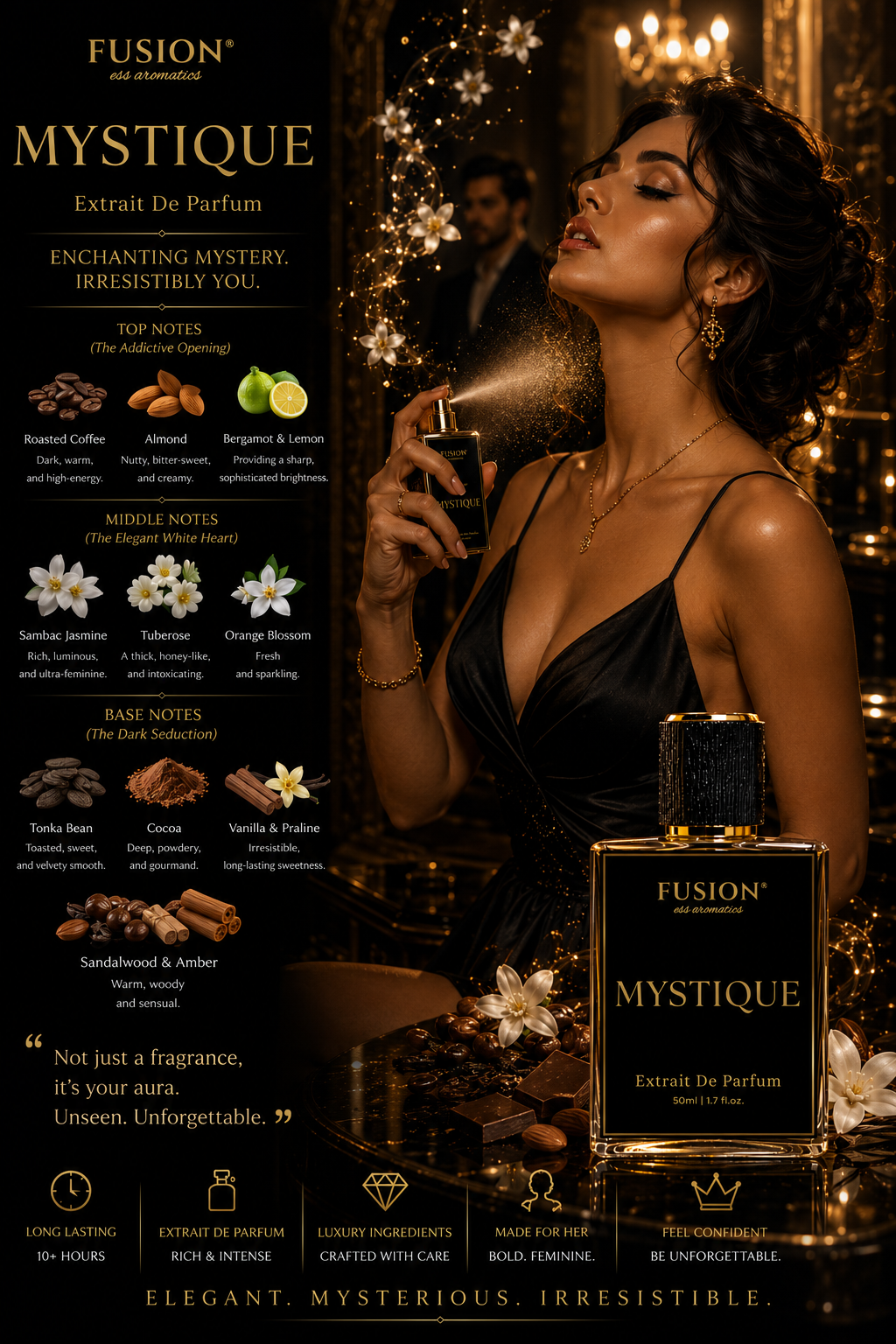 fusion essence mystique extrait de parfum for women | long lasting oriental gourmand fragrance | coffee, almond, sambac jasmine, vanilla & tonka bean notes fusion essence mystique extrait de parfum for women | long lasting oriental gourmand fragrance | coffee, almond, sambac jasmine, vanilla & tonka bean notes
