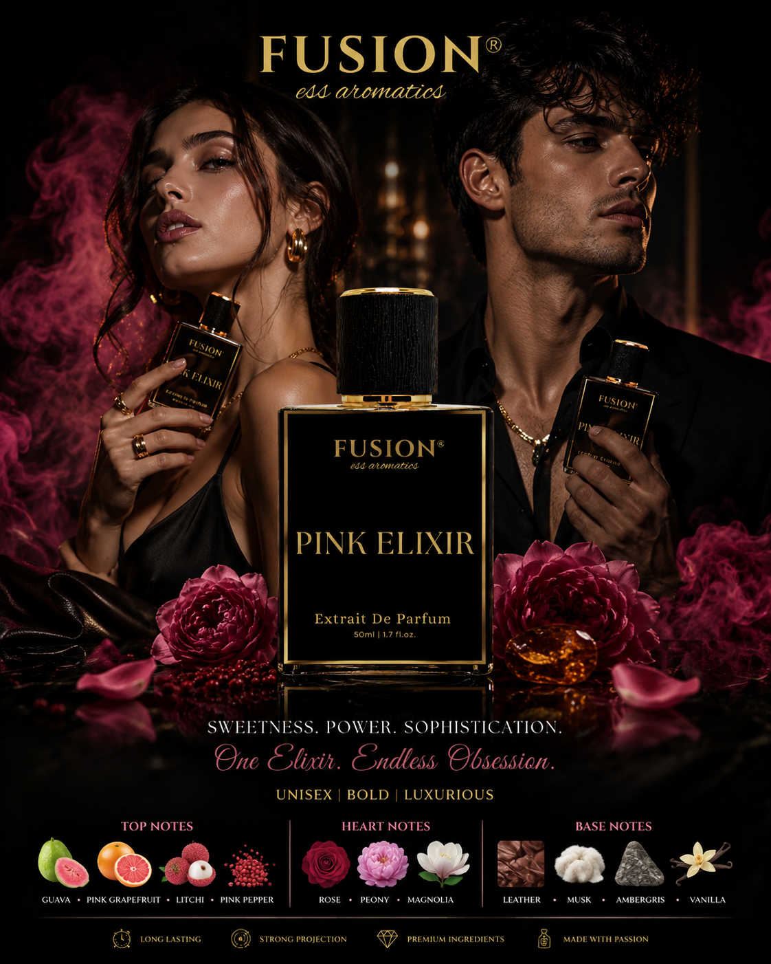 fusion essence pink elixir extrait de parfum unisex | long lasting floral fruity fragrance | guava, litchi, rose, vanilla & musk notes fusion essence pink elixir extrait de parfum unisex | long lasting floral fruity fragrance | guava, litchi, rose, vanilla & musk notes