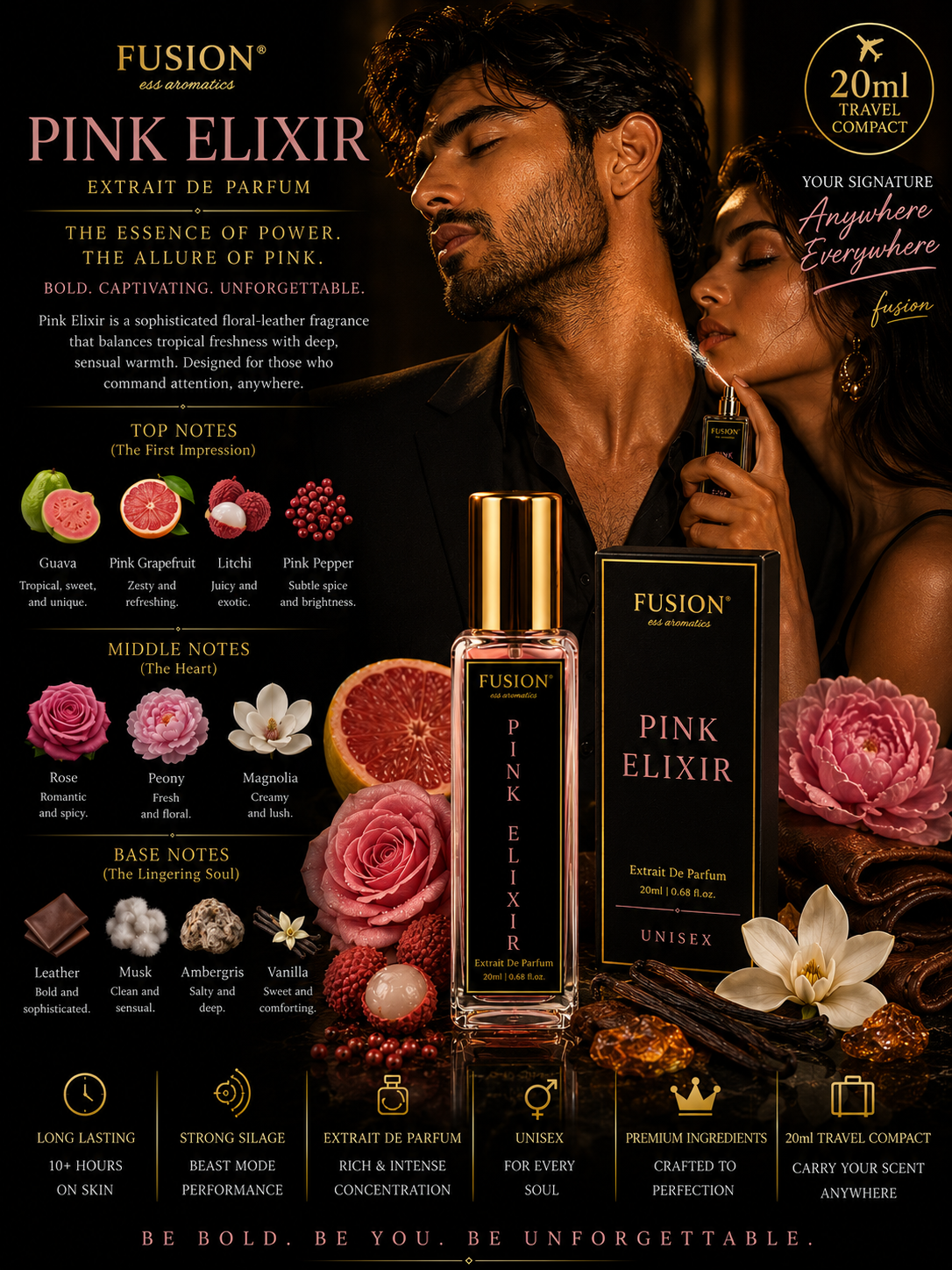 fusion essence pink elixir extrait de parfum unisex | long lasting floral fruity fragrance | guava, litchi, rose, vanilla & musk notes fusion essence pink elixir extrait de parfum unisex | long lasting floral fruity fragrance | guava, litchi, rose, vanilla & musk notes