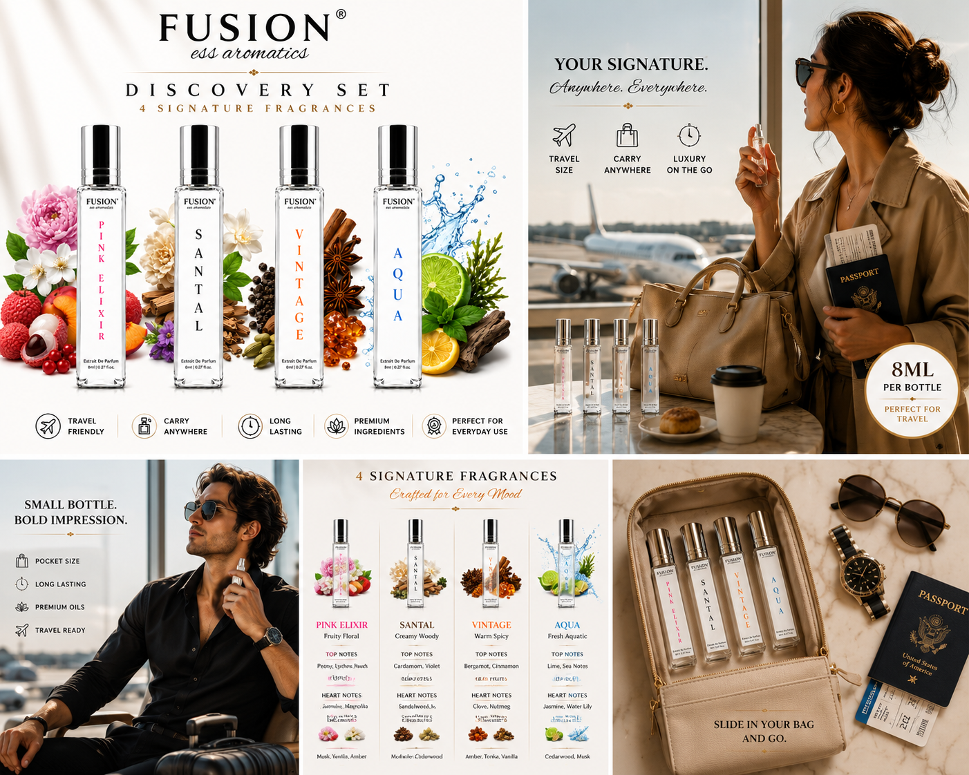 fusion essence modern classics travel collection | 4 x 8ml extrait de parfum for men & women | long lasting pocket perfume collection. fusion essence modern classics travel collection | 4 x 8ml extrait de parfum for men & women | long lasting pocket perfume collection.