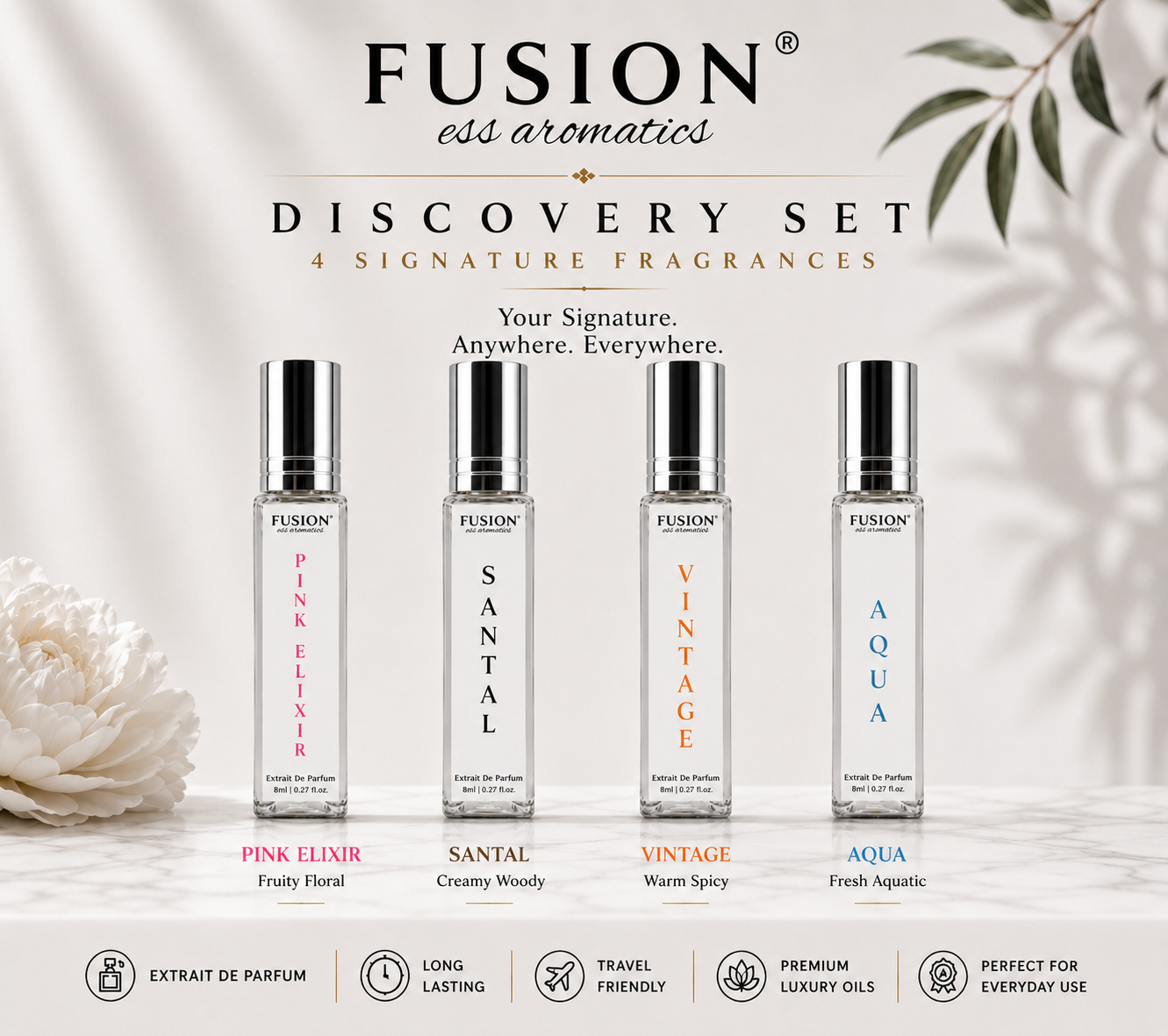 fusion essence modern classics travel collection | 4 x 8ml extrait de parfum for men & women | long lasting pocket perfume collection. fusion essence modern classics travel collection | 4 x 8ml extrait de parfum for men & women | long lasting pocket perfume collection.