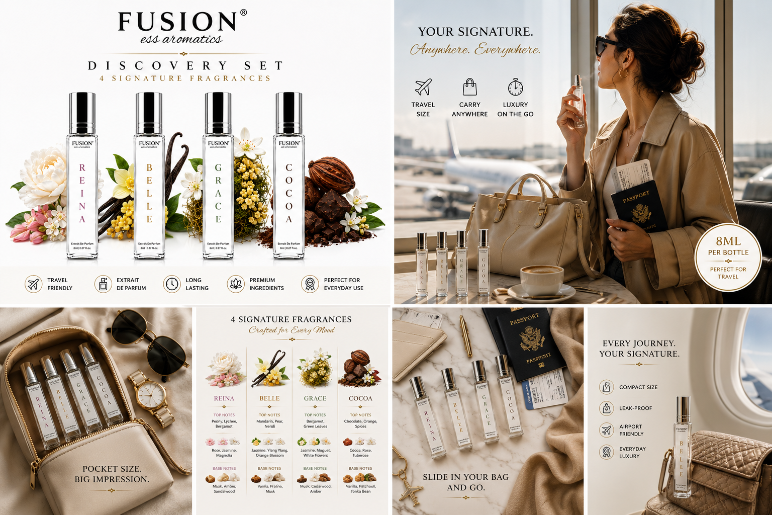 fusion essence sweet aura travel collection | 4 x 8ml extrait de parfum for men & women | long lasting pocket perfume collection fusion essence sweet aura travel collection | 4 x 8ml extrait de parfum for men & women | long lasting pocket perfume collection