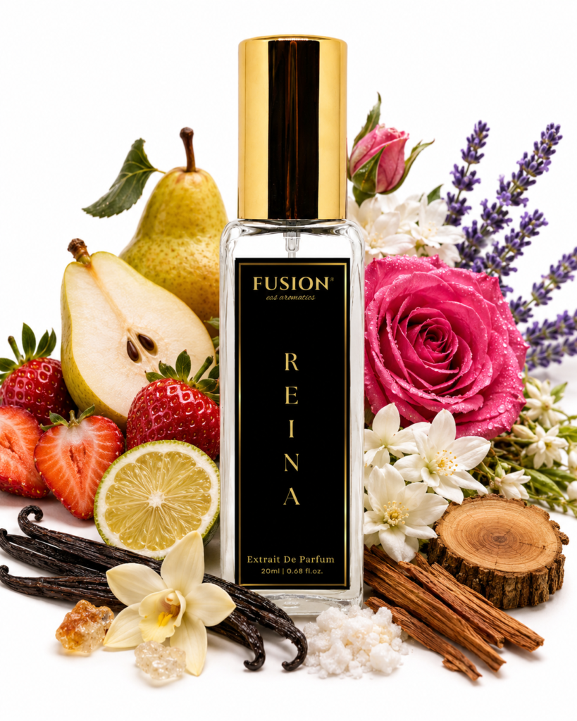 fusion essence reina extrait de parfum for women | long lasting floral fruity fragrance | pear, strawberry, damask rose, bourbon vanilla & white musk notes