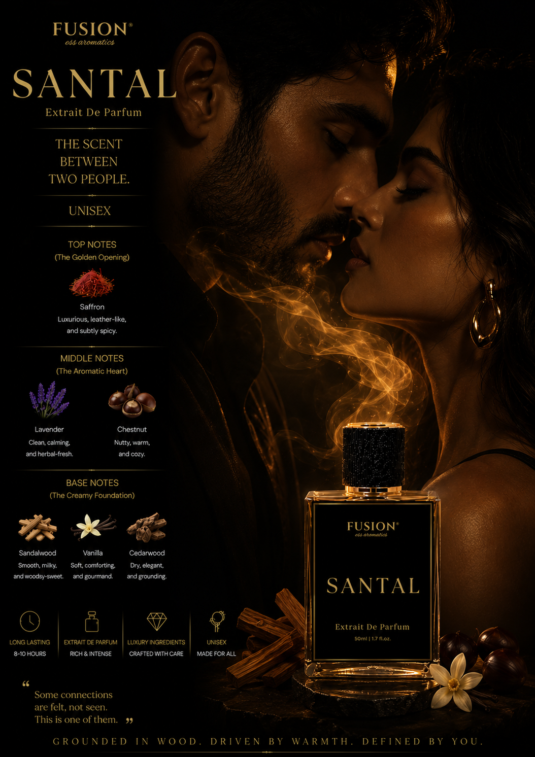 fusion essence santal extrait de parfum unisex | long lasting woody oriental fragrance | saffron, lavender, sandalwood, vanilla & cedarwood notes fusion essence santal extrait de parfum unisex | long lasting woody oriental fragrance | saffron, lavender, sandalwood, vanilla & cedarwood notes