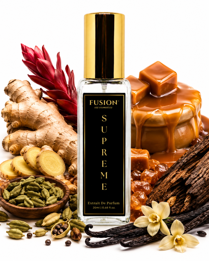 fusion essence supreme extrait de parfum for men | long lasting oriental gourmand fragrance | cardamom, red ginger, caramel, bourbon vanilla & amberwood notes