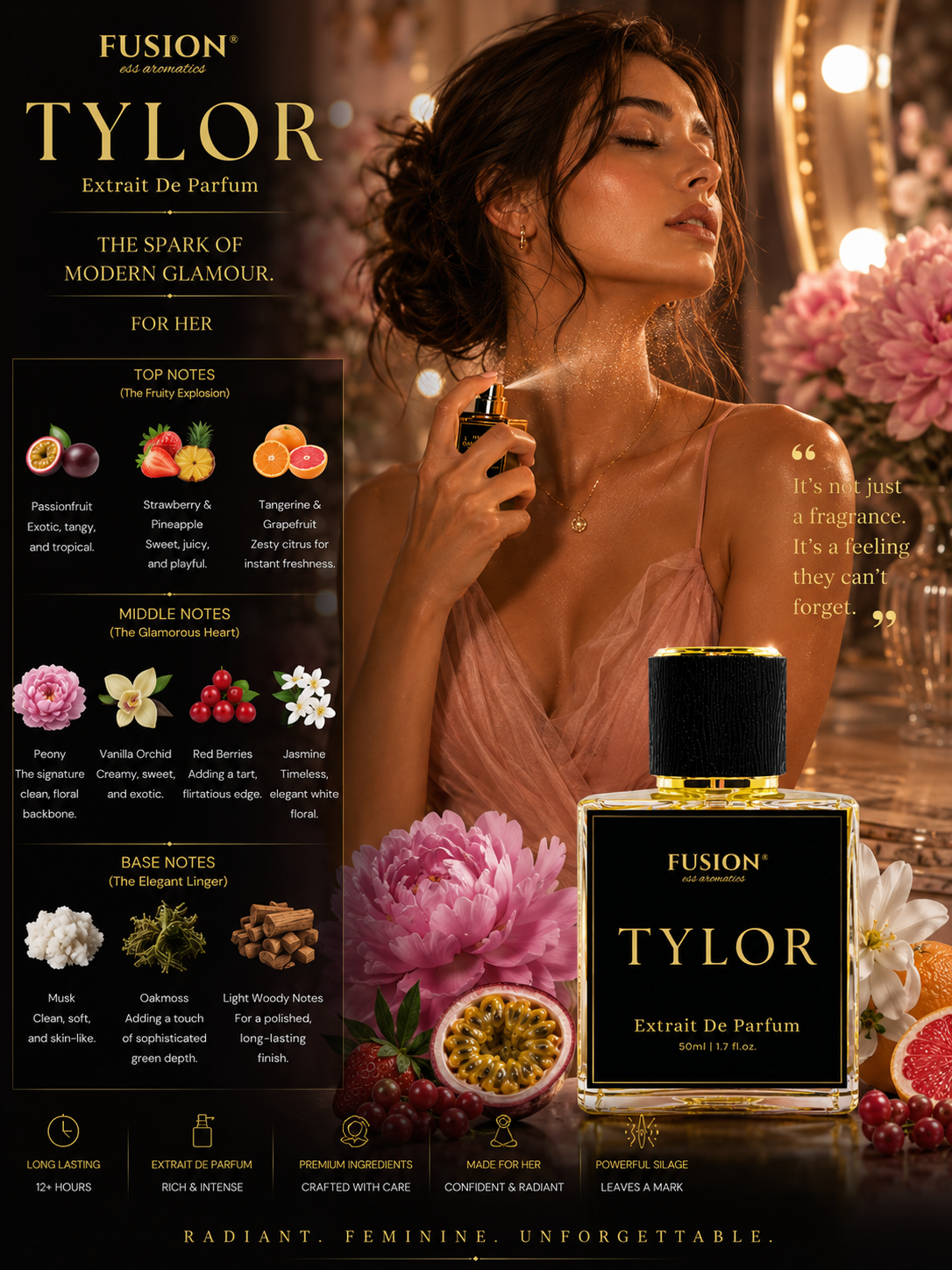 fusion essence tylor extrait de parfum for women | long lasting floral fruity fragrance | passionfruit, strawberry, peony, vanilla orchid & musk notes fusion essence tylor extrait de parfum for women | long lasting floral fruity fragrance | passionfruit, strawberry, peony, vanilla orchid & musk notes