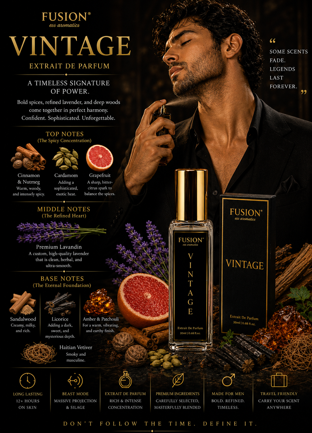 fusion essence vintage extrait de parfum for men | long lasting woody spicy fragrance | cinnamon, cardamom, lavandin, sandalwood & vetiver notes fusion essence vintage extrait de parfum for men | long lasting woody spicy fragrance | cinnamon, cardamom, lavandin, sandalwood & vetiver notes