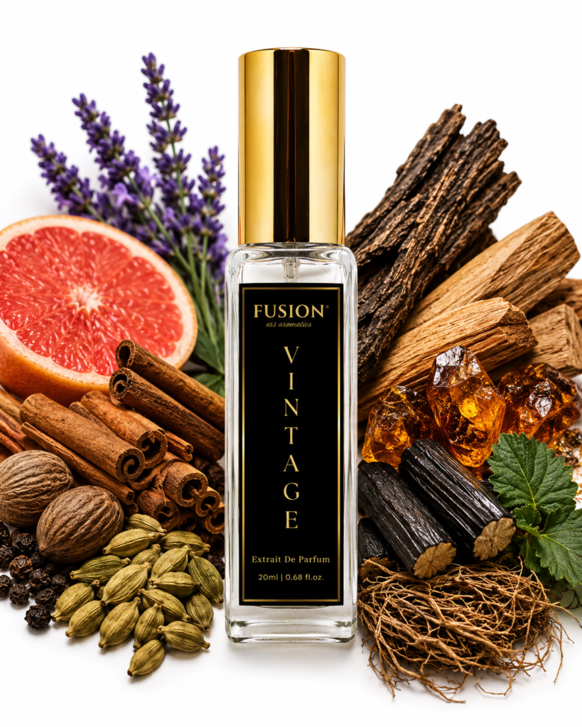 fusion essence vintage extrait de parfum for men | long lasting woody spicy fragrance | cinnamon, cardamom, lavandin, sandalwood & vetiver notes