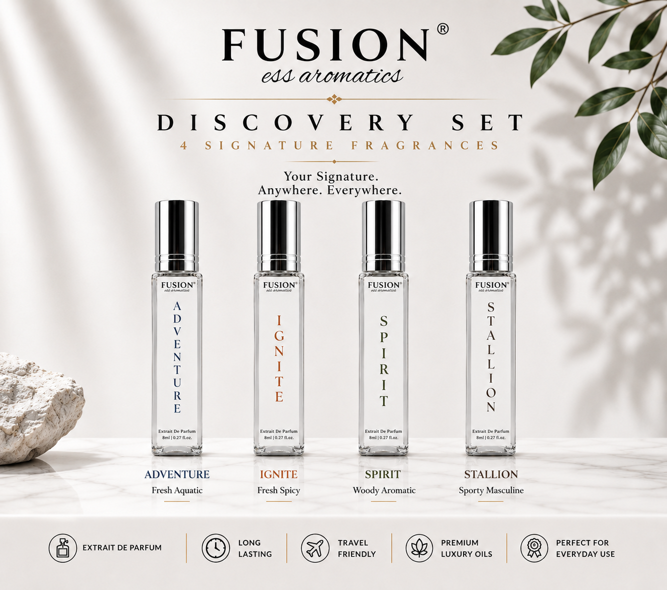 fusion essence fresh drive travel collection | 4 x 8ml extrait de parfum for men & women | long lasting pocket perfume collection fusion essence fresh drive travel collection | 4 x 8ml extrait de parfum for men & women | long lasting pocket perfume collection