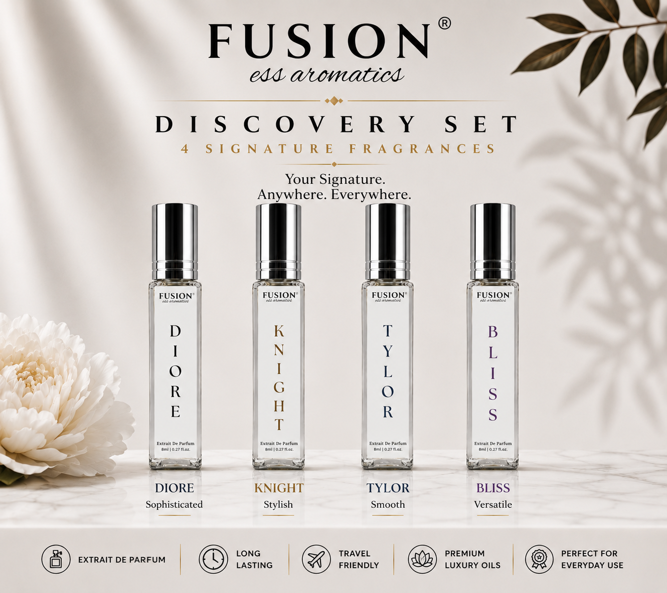 fusion essence luxe identity travel collection | 4 x 8ml extrait de parfum for men & women | long lasting pocket perfume collection fusion essence luxe identity travel collection | 4 x 8ml extrait de parfum for men & women | long lasting pocket perfume collection